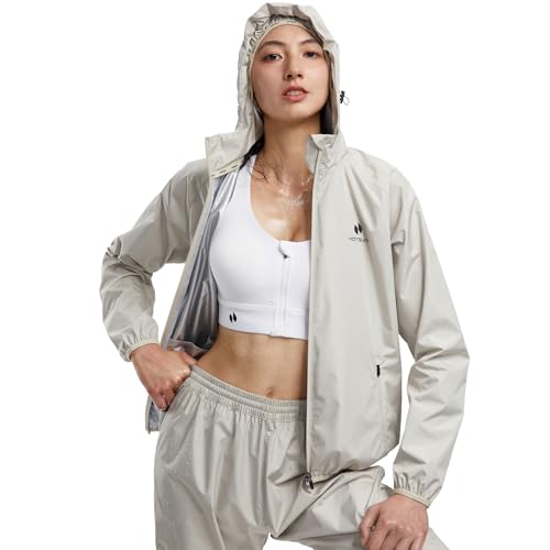 HOTSUIT Schwitzanzug Damen Zum Abnehmen, Kapuzen Anzug Sauna Suit Sweatanzug Sportanzug Trainingsanzug Sweatsuit Boxen MMA Fitnessstudio Fitness Laufen Frauen Grau 3XL von HOTSUIT
