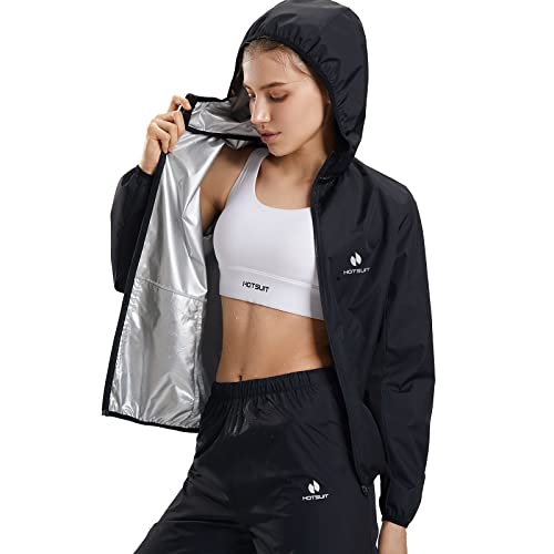 HOTSUIT Schwitzanzug Damen Zum Abnehmen, Kapuzen Anzug Sauna Suit Sweatanzug Sportanzug Trainingsanzug Sweatsuit Boxen MMA Fitnessstudio Fitness Laufen Frauen schwarz S von HOTSUIT