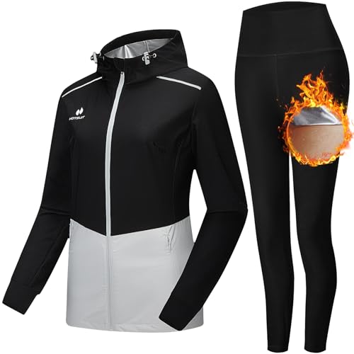 HOTSUIT Schwitzanzug Damen für Training Stretch Sauna Jacke und Sauna Leggings zum Abnehmen mit Boxen auf Gym Schwarz-XL von HOTSUIT