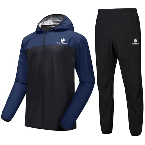 HOTSUIT Schwitzanzug Herren Saunaanzug herren Trainingsanzüge Fitnessstudio Workout Übung Saunajacke Hose Ganzkörper,Dark blau,2XL von HOTSUIT