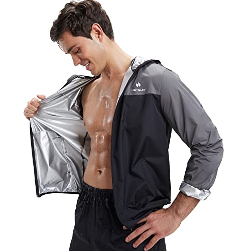 HOTSUIT Schwitzanzug Herren Trainingsanzüge Fitnessstudio Workout Übung Saunajacke Hose Ganzkörper,Grau,S von HOTSUIT