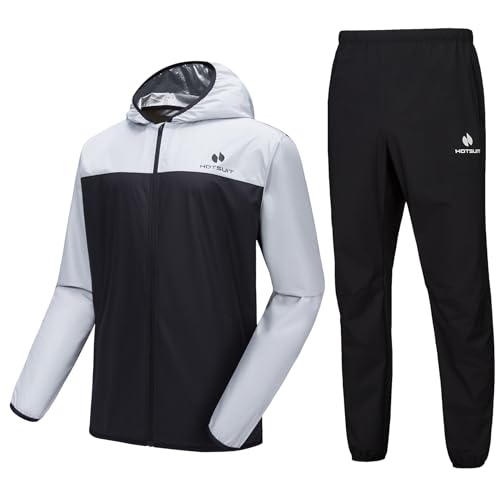 HOTSUIT Schwitzanzug Herren Trainingsanzüge Fitnessstudio Workout Übung Saunajacke Hose Ganzkörper,Weiß,2XL von HOTSUIT