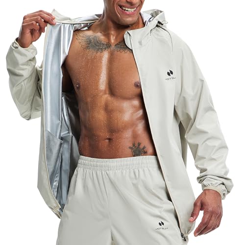 HOTSUIT Schwitzanzug Herren Sauna-Trainingsanzug Fitness Sauna-Reißverschluss Schwitzjacke Ganzkörper-Trainingsanzug, Schwarz Grau 2XL von HOTSUIT