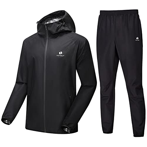 HOTSUIT Herren SaunaTrainingsanzug Fitness Sauna-Reißverschluss schwitzjacke herren Jacken Ganzkörper-Herren-Trainingsanzug,Schwarz Größe 5XL von HOTSUIT