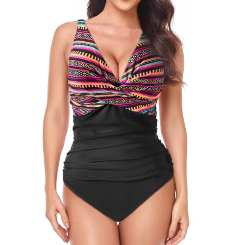 HOTUT Damen Bauchweg Bademode, V Ausschnitt Badeanzug, Einteilige Bademode, bauchweg Push up Swimsuit, Monokinis, high Waist Sport Schwimmanzug von HOTUT