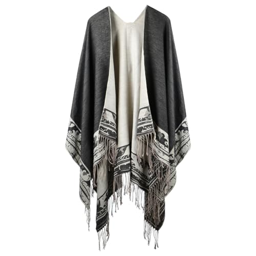 HOTUT Damen Poncho Schal,Übergroßer Schal Strickjacken,Weiches und drapiertes, doppelseitiges Design, Cape Cardigan Geschenk Für Mutter-QuastenStil von HOTUT