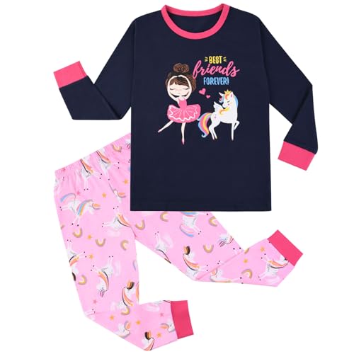 HOTUT Kinder Schlafanzüge, Langarm Baumwolle Schlafanzug Mädchen, Winter Pyjama mit Exquisite Muster, Zweiteilig Nachtwäsche T-Shirt und Hose, warm Pyjama von HOTUT