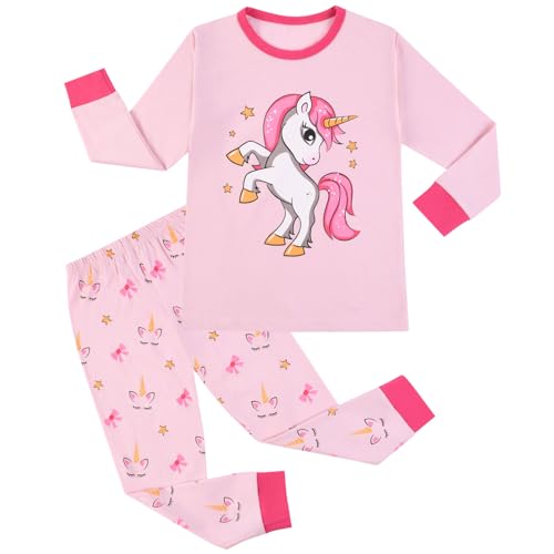 HOTUT Kinder Schlafanzüge, Langarm Baumwolle Schlafanzug Mädchen, Winter Pyjama mit Exquisite Muster, Zweiteilig Nachtwäsche T-Shirt und Hose, warm Pyjama von HOTUT