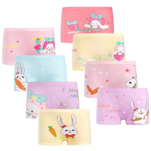 HOTUT Mädchen Boxershorts, 8er Baumwolle Unterhosen, Kinder Weich, Atmungsaktiv und Bequem Pantys (Kaninchenmuster) von HOTUT