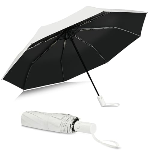 HOTUT Regenschirm, 8 Edelstahl Rippen Umbrella Travel mit Anti-Rebound-System, Auf-Zu Automatik sturmfest Umbrellas mit schirmhülle, Teflon-Beschichtung UV schirm sonne, leicht & kompakt Faltschirm von HOTUT