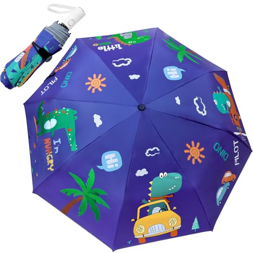 HOTUT Regenschirm Kinder, 8 Rippen Automatik Kinderschirm mit Reflektoren und Niedlichem Muster, Faltbar Regenschirm, Leichter Taschenschirm, sonnenschirm tragbar für Jungen von HOTUT