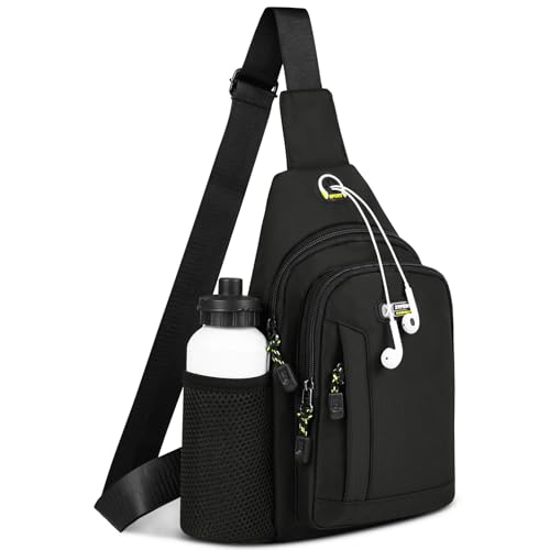 HOTUT Schultertasche Brusttasche,Klein Wasserfest Crossbody Umhängetasche,Handtasche Herren mit Seitliche Netztaschen für Outdoor-Sportarten Reise Radfahren (Schwarz) von HOTUT