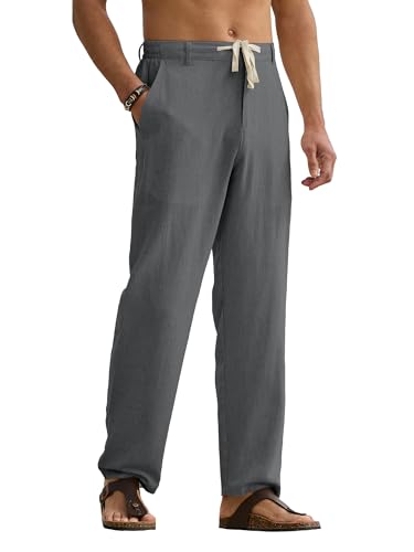 HOTake Lässige Leinenhose für Herren, Kordelzug, lockere Passform, Grau, Klein von HOTake
