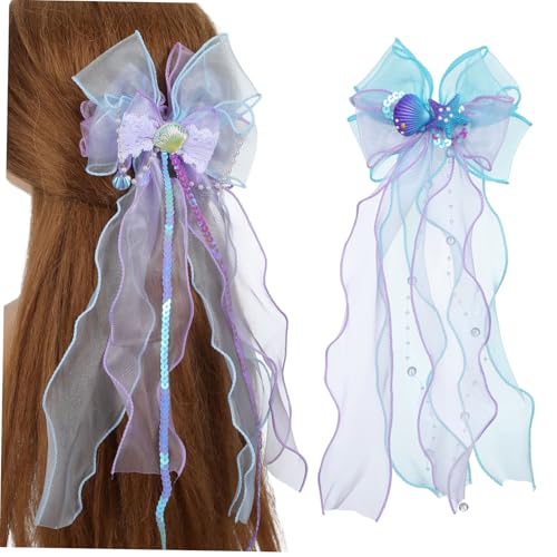 HOUDERCO 2 Stück Meerjungfrau Haarschleifen für Mädchen und Frauen Bowknot Haarclips mit Muschel und Seestern Design Leichte Komfortable Haarklammern für Alltag und Party von HOUDERCO