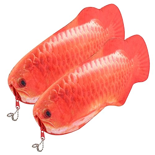 HOUDERCO 2 Stück Plüsch Federmäppchen Cartoon Fisch Großer Organizer für Schreibwaren Schülertasche Vielseitig Einsetzbar Rot Langlebig und Praktisch von HOUDERCO