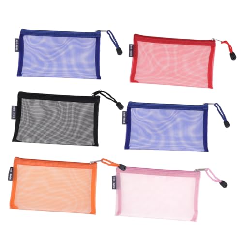 HOUDERCO 6 Stück Teiliges Mesh Reißverschluss Beutel Multifunktionale Kosmetiktasche und Federmäppchen aus Strapazierfähigem Nylon Leicht und Handlich für Schule Büro und Reisen Gemischt von HOUDERCO