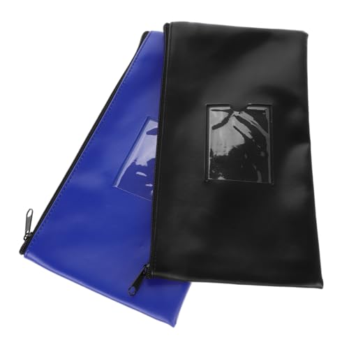 HOUDERCO Banktasche Pu- Mit Fenster Multifunktionale Aufbewahrung Für Geld Quittungen Und Dokumente Zipper Geldbeutel Für Kosmetik Und Münzen Schwarz Und Blau von HOUDERCO