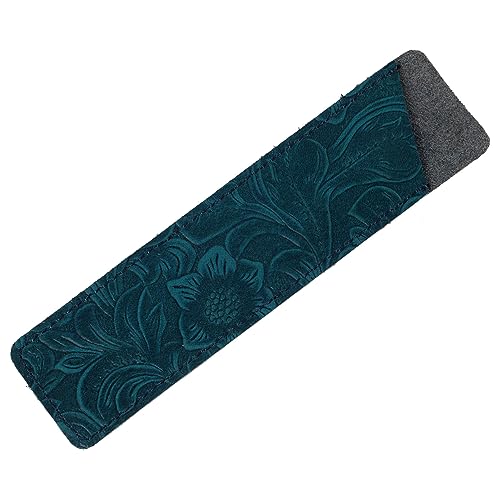 HOUDERCO Echtes Leder Stiftetui Für Schule Und Büro Praktische Stiftetasche Handgefertigte Vintage-Design Dekorative Blaue Blütenmuster Für Studenten Und Büroangestellte von HOUDERCO