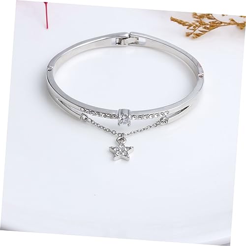 HOUDERCO Vintage Armband aus Legierung mit Kristallen für Damen und Mädchen Silberner Handkette mit Einzigartigem Stern Design für Viele Anlässe von HOUDERCO