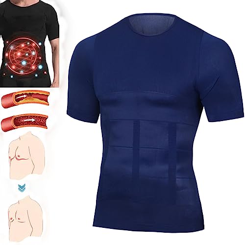 HOUHOUYIBA GFOUK Techwear Ionic Sculpting Unterhemd, Mansap Ion Slim and Shaping Unterhemd, Herren Kompressionsshirt Kurzarm, Gynäkomastie Kompressionsshirt (Blau,L) von HOUHOUYIBA