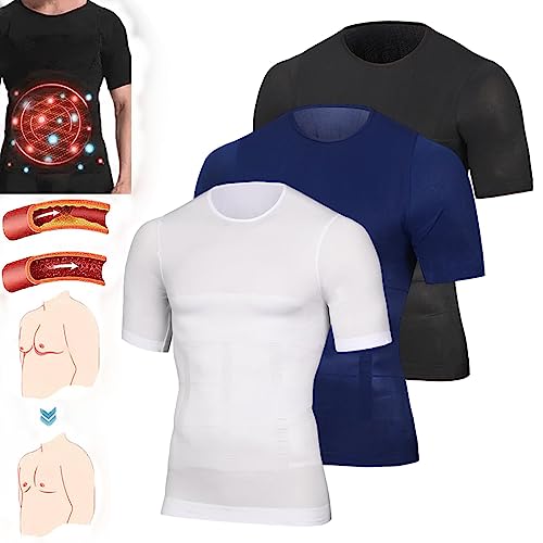 HOUHOUYIBA GFOUK Techwear Ionic Sculpting Unterhemd, Mansap Ion Slim and Shaping Unterhemd, Herren Kompressionsshirt Kurzarm, Gynäkomastie Kompressionsshirt (Mix,L) von HOUHOUYIBA