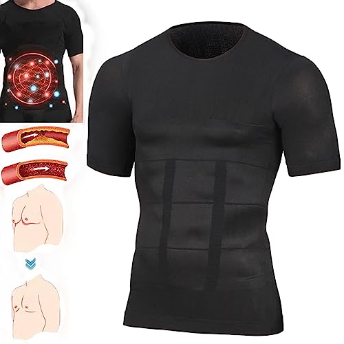 HOUHOUYIBA GFOUK Techwear Ionic Sculpting Unterhemd, Mansap Ion Slim and Shaping Unterhemd, Herren Kompressionsshirt Kurzarm, Gynäkomastie Kompressionsshirt (Schwarz,2XL) von HOUHOUYIBA