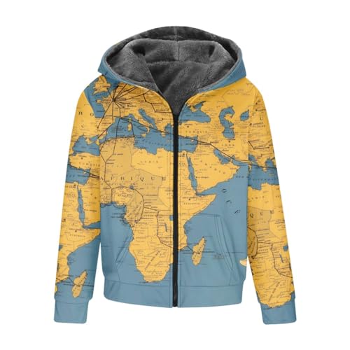 HOUKIG Männer Weltkarte Jacke mit Kapuze, Mit Fleece Gefüttert Lange Ärmel Zip Up Ethnischer Western Druck Sweatshirt, Cool Motorradbekleidung (Color : Jacket 1, Size : L) von HOUKIG