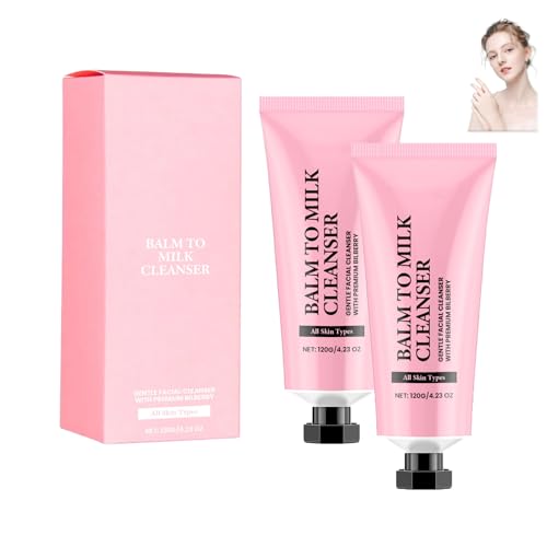 Balsam zu Milchreiniger, 2 in 1 Gesichtsanlage reichhaltig, sanftes Peeling -Doppel -Make -up -Entferner, reinigt die Haut effektiv von Make -up und Verunreinigungen für alle Hauttypen (2PCS) von HOUKUNKA