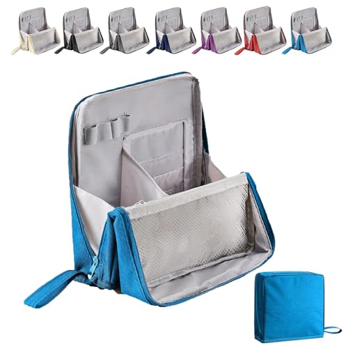 Doresty-Make-up-Beutel, tragbarer Mehrzweck-Kapazität mit großer Kapazität Oxford-Stoffstoff-Make-up-Taschen, wasserdichtes Stand-up-Toilettenpaket mit Fächern für Frauen (Blue) von HOUKUNKA