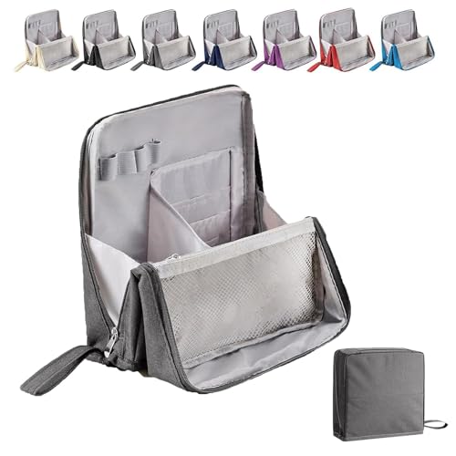 Doresty-Make-up-Beutel, tragbarer Mehrzweck-Kapazität mit großer Kapazität Oxford-Stoffstoff-Make-up-Taschen, wasserdichtes Stand-up-Toilettenpaket mit Fächern für Frauen (Gray) von HOUKUNKA