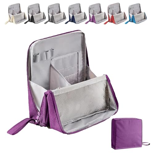 Doresty-Make-up-Beutel, tragbarer Mehrzweck-Kapazität mit großer Kapazität Oxford-Stoffstoff-Make-up-Taschen, wasserdichtes Stand-up-Toilettenpaket mit Fächern für Frauen (Purple) von HOUKUNKA
