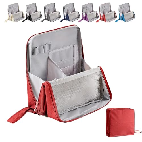 Doresty-Make-up-Beutel, tragbarer Mehrzweck-Kapazität mit großer Kapazität Oxford-Stoffstoff-Make-up-Taschen, wasserdichtes Stand-up-Toilettenpaket mit Fächern für Frauen (Red) von HOUKUNKA