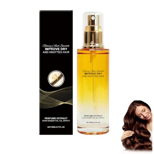 Haar-Ätherisches-Öl-Spray, Kopfhaut- und Haarstärkender Conditioner, Haarglättender Leave-In-Conditioner, Duftendes Haaröl-Parfümspray für krauses, trockenes und strapaziertes Haar (1PC) von HOUKUNKA