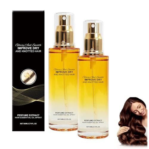 Haar-Ätherisches-Öl-Spray, Kopfhaut- und Haarstärkender Conditioner, Haarglättender Leave-In-Conditioner, Duftendes Haaröl-Parfümspray für krauses, trockenes und strapaziertes Haar (2PCS) von HOUKUNKA