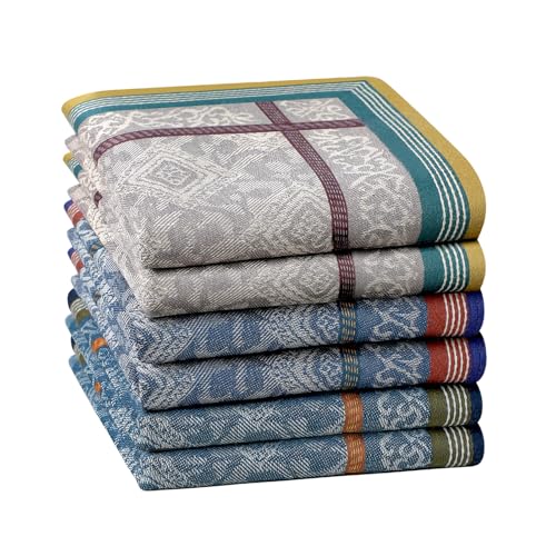HOULIFE 3/6 Stücke Herren 100% Baumwolle Weich Stoff Taschentücher Einstecktuch mit Jacquard-Muster, 16.73x16.73’’/42.5x42.5cm (Gemischt - 6 Stücke) von HOULIFE