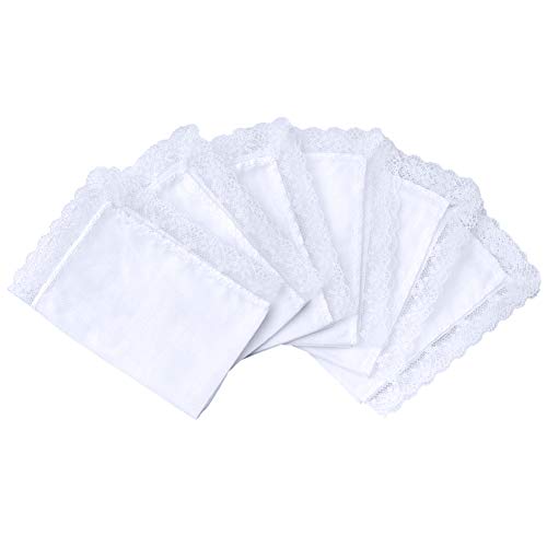 HOULIFE 6 Stücke Weiß Taschentücher Handkerchief Baumwolle Damen Weich mit Spitzen für Hochzeit und Alltagsgebrauch von HOULIFE