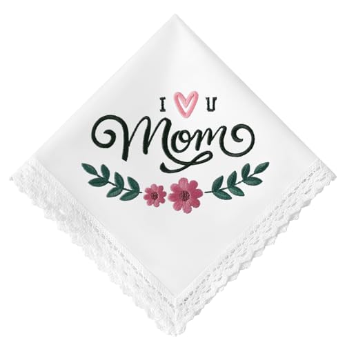 HOULIFE Bestickte Taschentücher für Mütter Damen Vintage-Blumenmuster weißes Baumwolltaschentuch Geschenk für Mütter zur Hochzeit zum Muttertag zum Geburtstag von HOULIFE