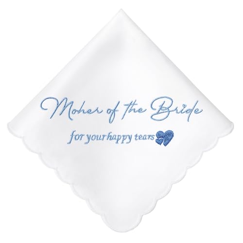 HOULIFE Besticktes Hochzeitstaschentuch weiße Baumwolltaschentücher etwas Blaues Taschentuch für Braut Bräutigam Mutter Vater Hochzeitstagsgeschenk von HOULIFE