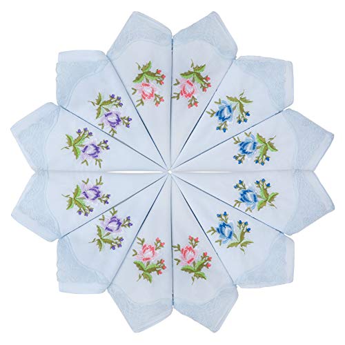 HOULIFE Damen Taschentücher aus Baumwolle Weich Blumen Stickereien Stofftaschentücher mit Spitzen 6/12 Stücke 29x29cm von HOULIFE