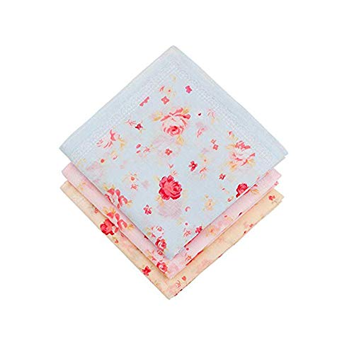 HOULIFE Damen Taschentücher aus reiner Baumwolle 45 x 45 cm, Motiv Rose, für den täglichen Gebrauch, 3-teiliges Set Gr. 45*45 cm, Mixte-3 Pièces von HOULIFE