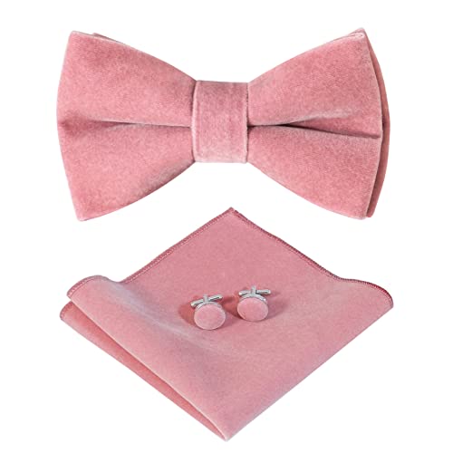HOULIFE Fliege Herren Set - Verstellbare Fliege aus Samt Vorgebunden Fliege, einfarbige Einstecktuch, Manschettenknöpfe Set für Bräutigam Hochzeit formal mit Geschenkbox, Rauchrosa HOULIFE Fliege Herren Set - Verstellbare Fliege aus Samt Vorgebunden Fliege, einfarbige Einstecktuch, Manschettenknöpfe Set für Bräutigam Hochzeit formal mit Geschenkbox, Rauchrosa von HOULIFE