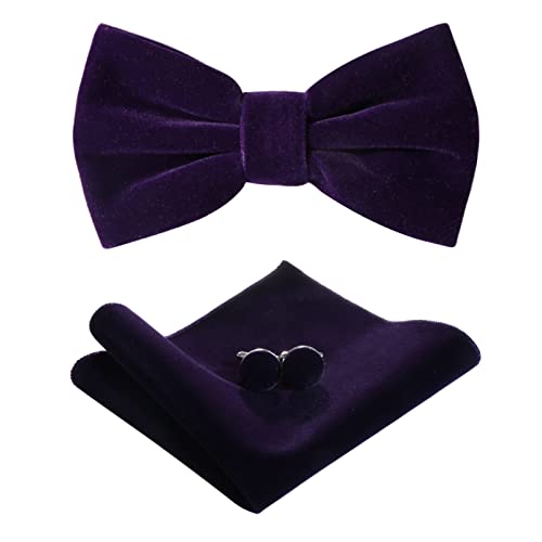 HOULIFE Fliege Herren Set - Verstellbare Fliege aus Samt Vorgebunden Fliege, einfarbige Einstecktuch, Manschettenknöpfe Set für Bräutigam Hochzeit formal mit Geschenkbox - Violett HOULIFE Fliege Herren Set - Verstellbare Fliege aus Samt Vorgebunden Fliege, einfarbige Einstecktuch, Manschettenknöpfe Set für Bräutigam Hochzeit formal mit Geschenkbox - Violett von HOULIFE