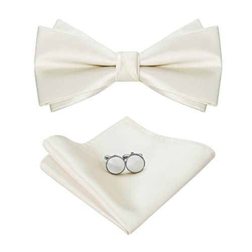 HOULIFE Fliege Herren Set - Verstellbare Fliege aus Satin Polyester Vorgebunden Fliege, einfarbige Einstecktuch, Manschettenknöpfe Set für Bräutigam Hochzeit formal mit Geschenkbox von HOULIFE