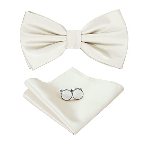 HOULIFE Fliege Herren Set - Verstellbare Fliege aus Satin Polyester Vorgebunden Fliege, einfarbige Einstecktuch, Manschettenknöpfe Set für Bräutigam Hochzeit formal mit Geschenkbox von HOULIFE