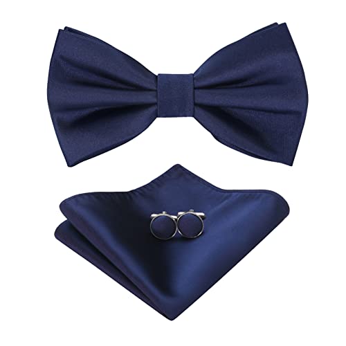 HOULIFE Fliege Herren Set - Verstellbare Fliege aus Satin Polyester Vorgebunden Fliege, einfarbige Einstecktuch, Manschettenknöpfe Set für Bräutigam Hochzeit formal mit Geschenkbox von HOULIFE