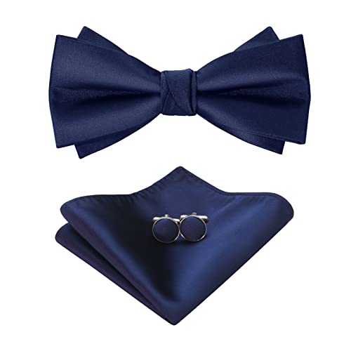 HOULIFE Fliege Herren Set - Verstellbare Fliege aus Satin Polyester Vorgebunden Fliege, einfarbige Einstecktuch, Manschettenknöpfe Set für Bräutigam Hochzeit formal mit Geschenkbox von HOULIFE