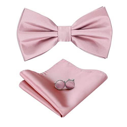 HOULIFE Fliege Herren Set - Verstellbare Fliege aus Satin Polyester Vorgebunden Fliege, einfarbige Einstecktuch, Manschettenknöpfe Set für Bräutigam Hochzeit formal mit Geschenkbox von HOULIFE