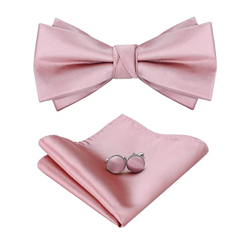 HOULIFE Fliege Herren Set - Verstellbare Fliege aus Satin Polyester Vorgebunden Fliege, einfarbige Einstecktuch, Manschettenknöpfe Set für Bräutigam Hochzeit formal mit Geschenkbox von HOULIFE