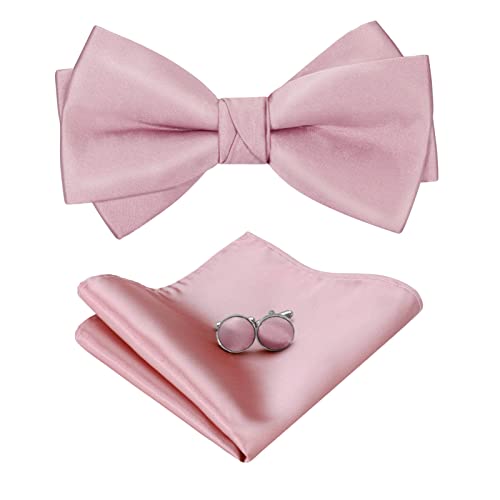 HOULIFE Fliege Herren Set - Verstellbare aus Satin Polyester Vorgebunden Fliege, einfarbige Einstecktuch, Manschettenknöpfe Set für Bräutigam Hochzeit formal mit Geschenkbox von HOULIFE