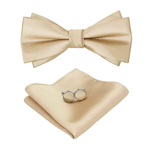 HOULIFE Fliege Herren Set - Verstellbare Fliege aus Satin Polyester Vorgebunden Fliege, einfarbige Einstecktuch, Manschettenknöpfe Set für Bräutigam Hochzeit formal mit Geschenkbox von HOULIFE